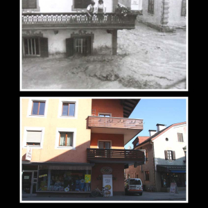 1946 Innsbrucker Straße 1, 20. Juli 1946 Hochwasser bei der Bäckerei Mitterer und dem  Kaufhaus Josef Gollner